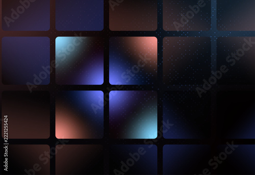 Abstract Dark Grid Background with Glowing Neon Tiles Soft Light Gradients and Modern Square Patterns