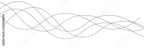 Thin line wavy abstract vector white background. Curve wave seamless pattern. Line art striped graphic template. Vector illustration.