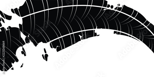 Tire tread marks, drift, motorsport, motocross, rally, tread mark with skid, grinding, splash effect.