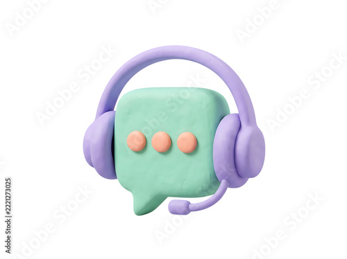Mint Headset Surrounding Peach Blank Speech Bubble 3D Clay Communication Icon on Transparent Background