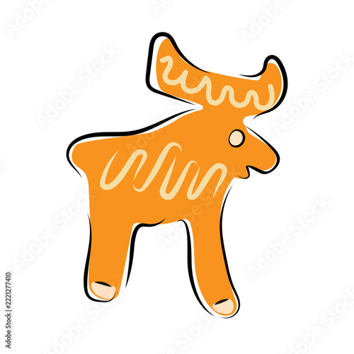 Cute Scandinavian Gingerbread Moose Christmas Cookie Vector Illustration