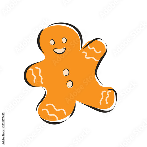 Cute Smiling Gingerbread Man Cookie Cartoon Vector Illustration