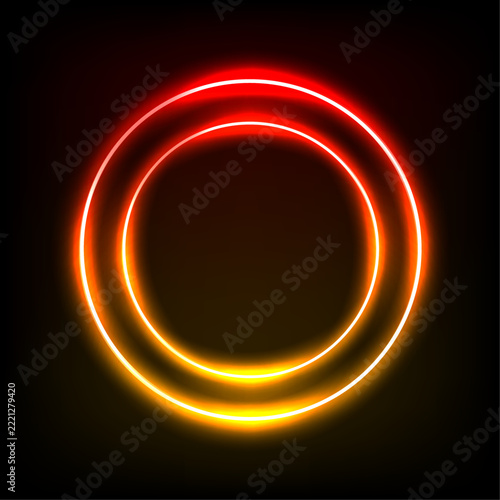 Dynamic neon circle design with vibrant flare effects and a dark background for visual impact