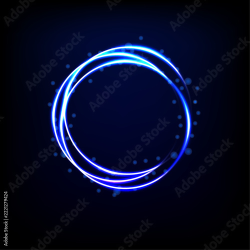 Dynamic neon circle with light blue flare effect a transparent modern light design element
