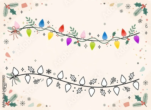 Festive Christmas Lights Garland Decorations with Holly Accents.