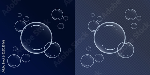 Elegant and ethereal transparent soap bubbles against a dark gradient background creating a whimsical design