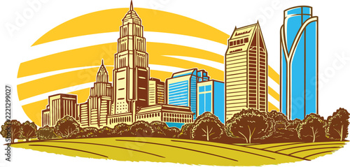 Charlotte Skyline Silhouette with Iconic Landmarks Vector Art