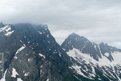 Mountain landscape with snow and clouds