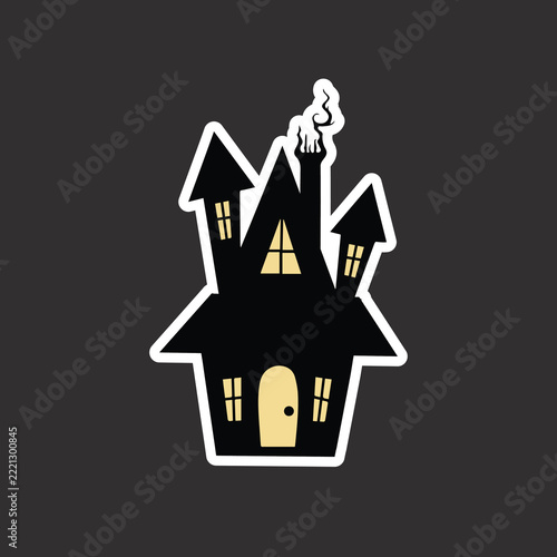 Spooky haunted house castle silhouette vector illustration for halloween sticker design