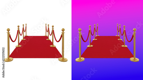 Red carpet with velvet ropes and gold stanchions