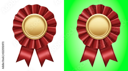 Red fabric rosette with golden center medal