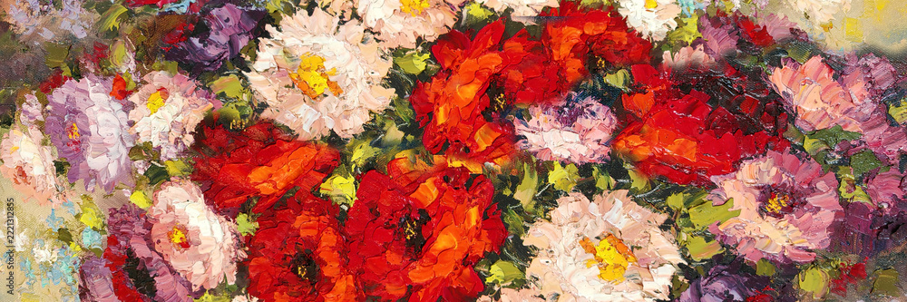 Fototapeta premium Abstract art colorful Flowers painting Background with texture, Modern Colorful Pattern Design for Wallpaper, Decorative Art, and Vibrant design Backdrop hand draw.