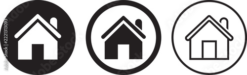 Home and main page circular icon set. Black solid, bold line, and thin outline house, homepage navigation, user interface symbols collection. Vector illustration