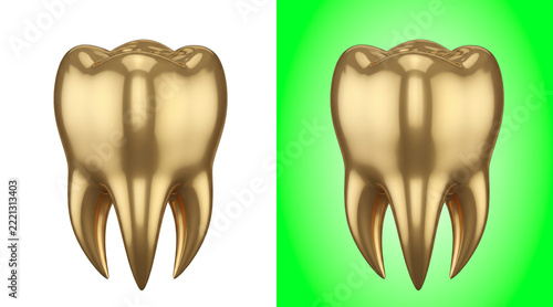 Realistic golden 3D molar teeth