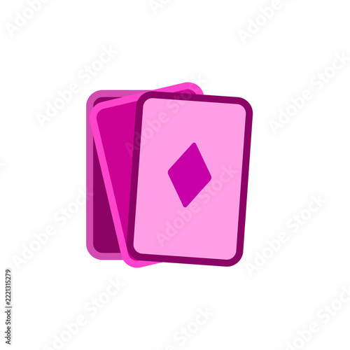 A vibrant pink playing cards icon featuring overlapping cards and a diamond suit symbol