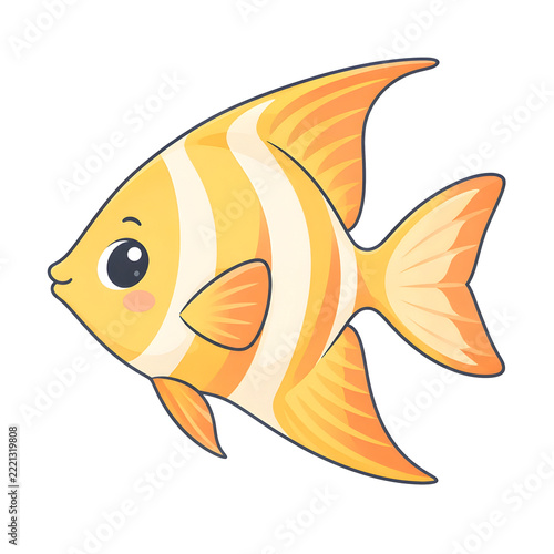 Cute Yellow Angelfish Cartoon Vector Illustration