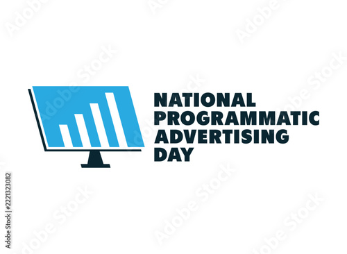 National Programmatic Advertising Day vector illustration concept, featuring a digital screen with performance growth charts and typography.