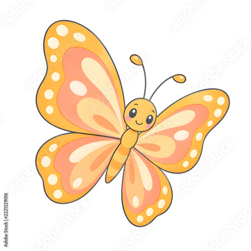 Cute Yellow Butterfly Flying Cartoon Illustration