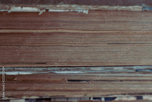 Horizontal old book pages close up shot, image for background.