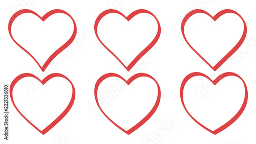 Red heart shape calligraphic outline pattern amour border, lover heart shape contour