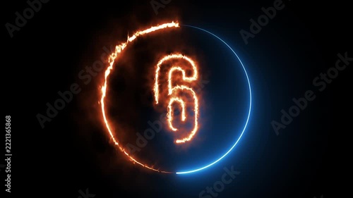 Futuristic Number Ten Countdown Animation with Electric Blue Neon Circle and Burning Fire Effects
