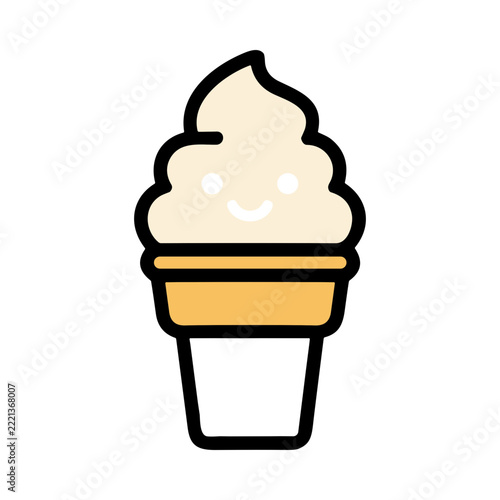Cute Smiling Ice Cream Cone with Whipped Cream and a Happy Expression