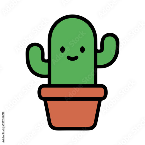 Cute Smiling Cactus Character in a Pot with Green Arms for Home and Garden Decor