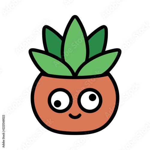 Cute Succulent Plant Character in a Round Pot with Green Leaves and a Friendly Expression