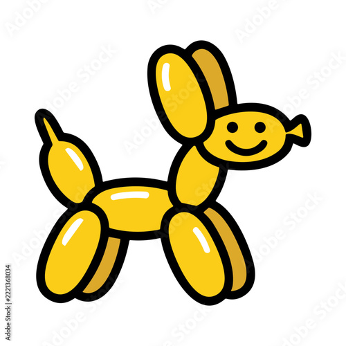 Cute Yellow Balloon Dog Sculpture Smiling Joyfully Against a Solid Background