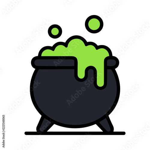 Dark Cauldron Bubbling with Green Liquid in a Mysterious Environment