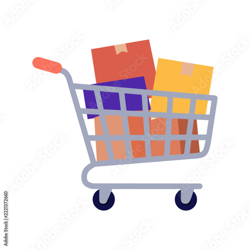 Shopping Cart Packages Flat Illustration for Cyber Monday