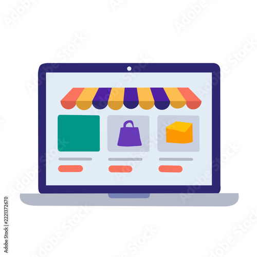 Online Store Laptop Flat Illustration for Cyber Monday