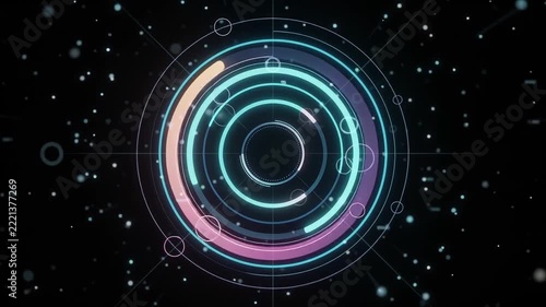 Futuristic Circular HUD Interface with Glowing Neon Rings