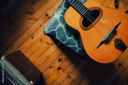 Gypsy jazz acoustic guitar in the living room