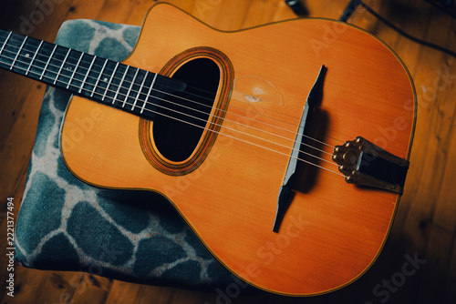 Gypsy jazz acoustic guitar in the living room