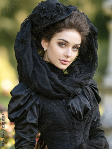 Elegant Victorian Woman in Mourning Dress