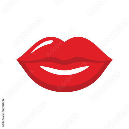 Smiling Red Lips with Teeth Showing Flat Vector Icon