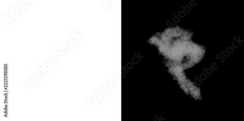 Realistic white smoke plume moving upwards on transparent and black backgrounds for graphics.