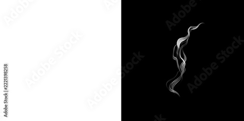 Wispy smoke tendrils with elegant curves for atmospheric effect on transparent and black.