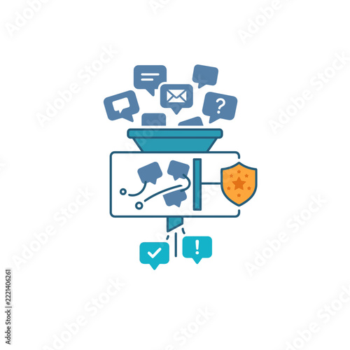 Message Data Filtering and Information Security Management System Concept Illustration