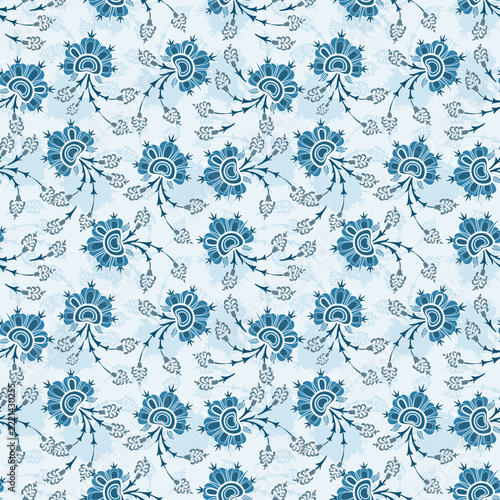Floral seamless pattern, Flower chintz pattern seamless vector border print. Botanical batik background. Arabesque floral ornament motif for decoration fabric, women clothing, scarf, wallpaper design.