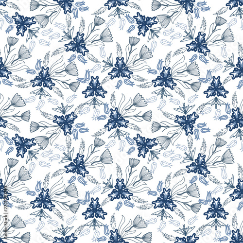 Floral seamless pattern, Flower chintz pattern seamless vector border print. Botanical batik background. Arabesque floral ornament motif for decoration fabric, women clothing, scarf, wallpaper design.