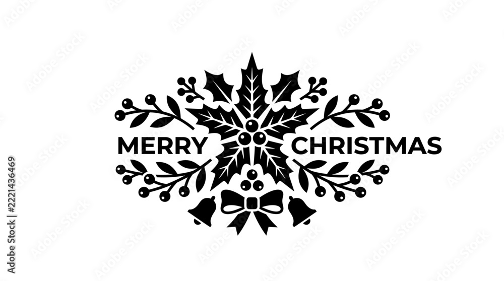 Fototapeta premium A festive seasonal greeting design with holly and bells icon