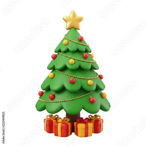 3d illustration of a stylized christmas tree with gifts isolated on transparent background