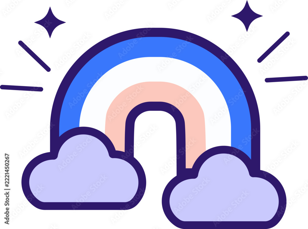 Fototapeta premium Rainbow, Rainbow Weather Icon with Two Clouds, Minimalist Flat Vector