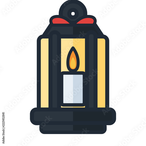 Christmas lantern with glowing candle icon with outline