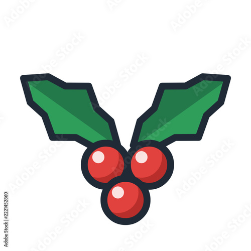 Holly leaves with red berries icon with outline