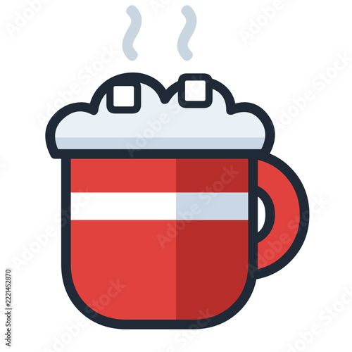 Hot chocolate mug with cream and marshmallows icon with outline