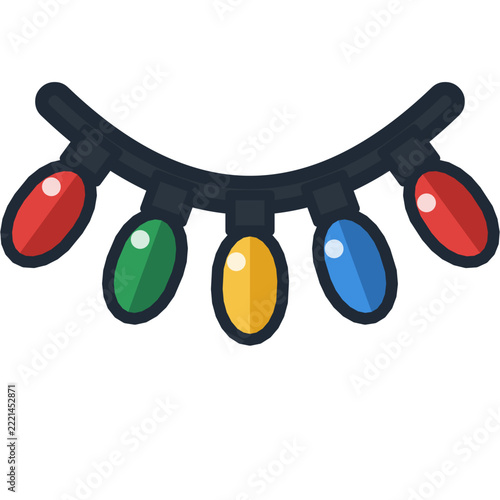 Colorful Christmas string lights icon with outline