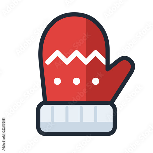 Red knitted mitten with cuff icon with outline
